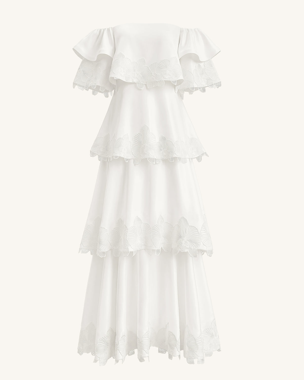 Orchid Embroidered Tiered Off-Shoulder Maxi Dress - White - view 2