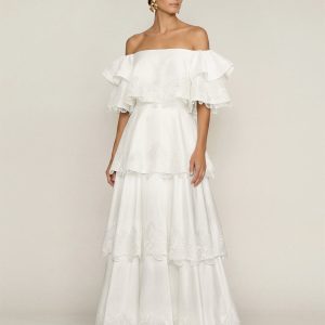 Orchid Embroidered Tiered Off-Shoulder Maxi Dress - White - view 1