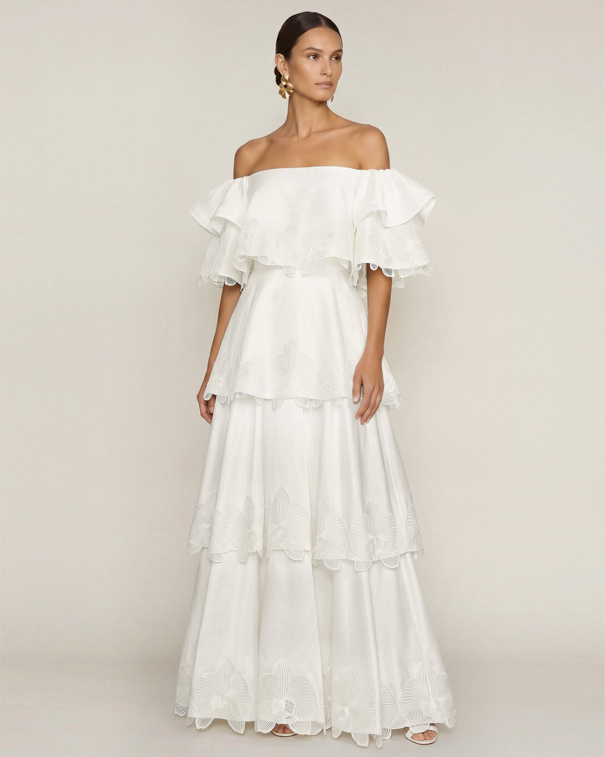 Orchid Embroidered Tiered Off-Shoulder Maxi Dress - White - view 1