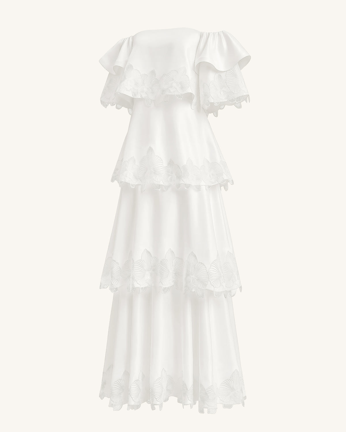 Orchid Embroidered Tiered Off-Shoulder Maxi Dress - White - view 3
