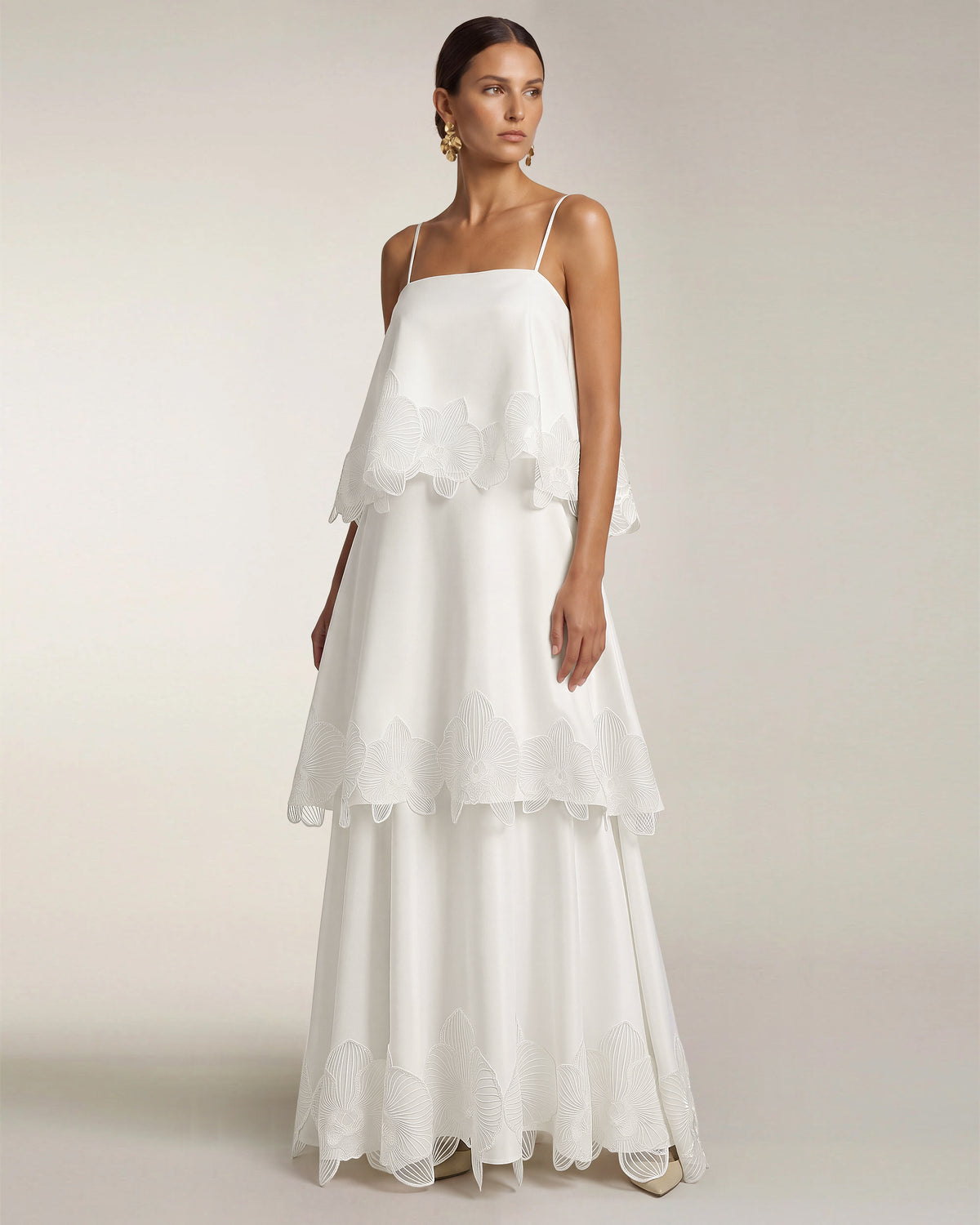 Orchid Embroidered Tiered Maxi Dress - White - view 1