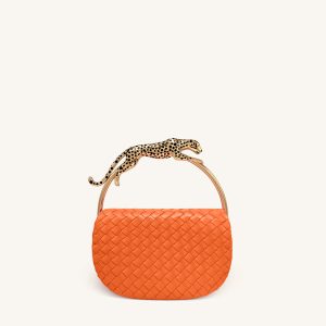 Ione Leopard Shaped Hardware Handle Woven Top Handle Bag - Orange - view 1