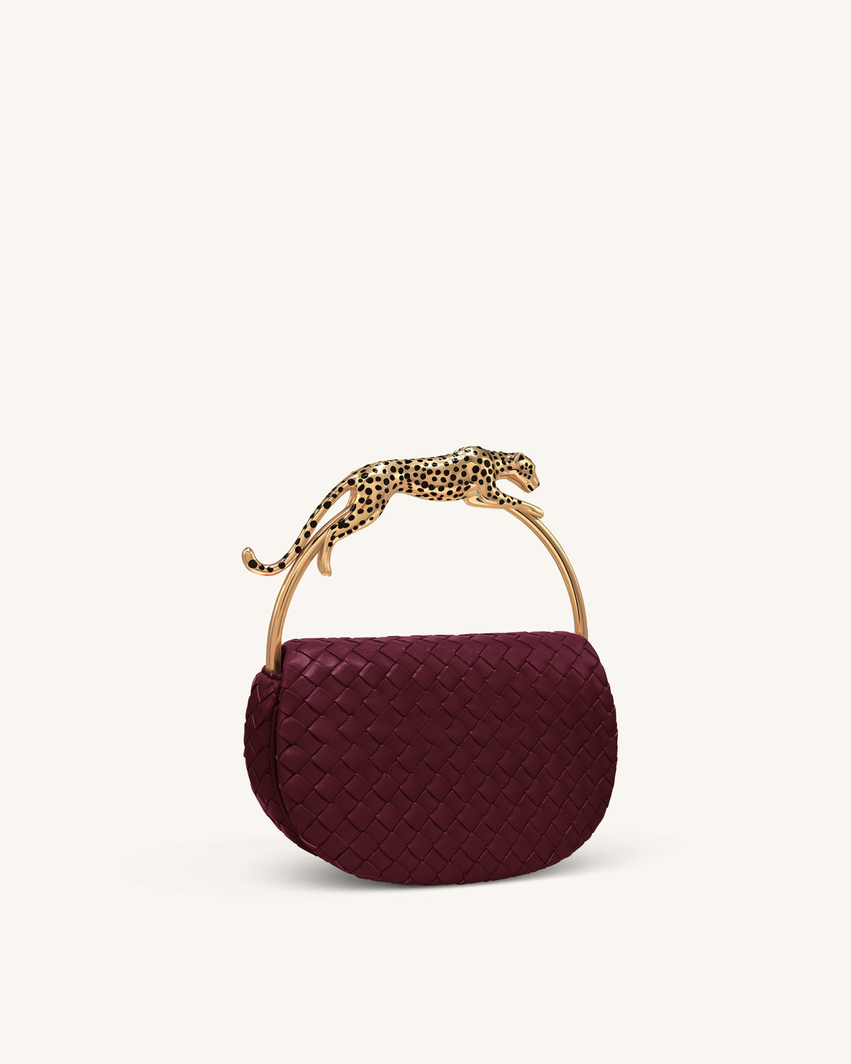 Ione Woven Leopard Shaped Top Handle Bag - Burgundy - view 2
