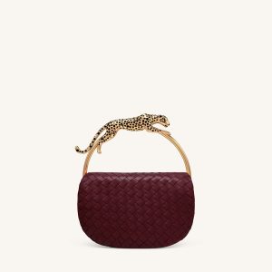 Ione Woven Leopard Shaped Top Handle Bag - Burgundy - view 1