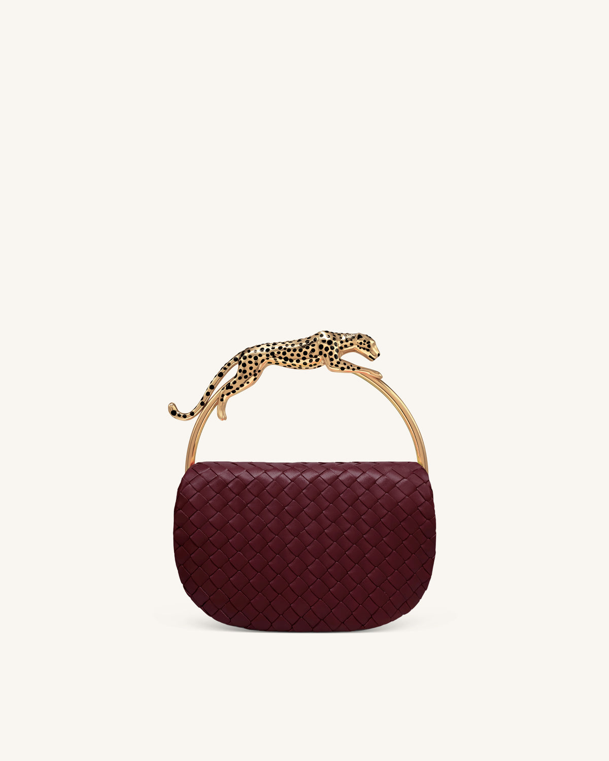 Ione Woven Leopard Shaped Top Handle Bag - Burgundy - view 1