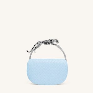 Ione Woven Leopard Shaped Top Handle Bag - Light Blue - view 1