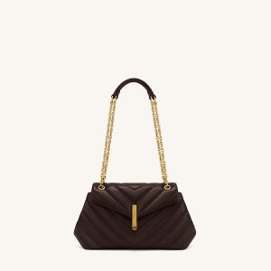 Valerie Quilted Chain Flap Shoulder Bag - Dark Brown