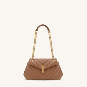 Valerie Quilted Chain Flap Shoulder Bag - Caramel Brown