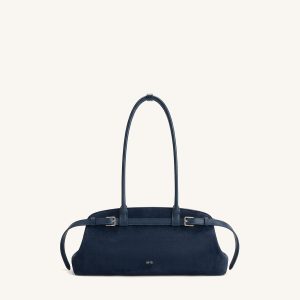 Arden Faux Suede Belt Detail East-West Shoulder Bag - Navy Blue - view 1