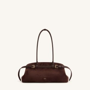 Arden Faux Suede Belt Detail East-West Shoulder Bag - Coffee Brown - view 1