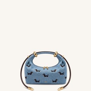 Ellie Embroidery Metal Ring Embellished Top Handle Bag - Vintage Blue Denim - view 1