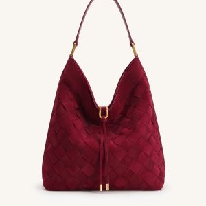 Aria Faux Suede Woven Shoulder Bag - Burgundy - view 1