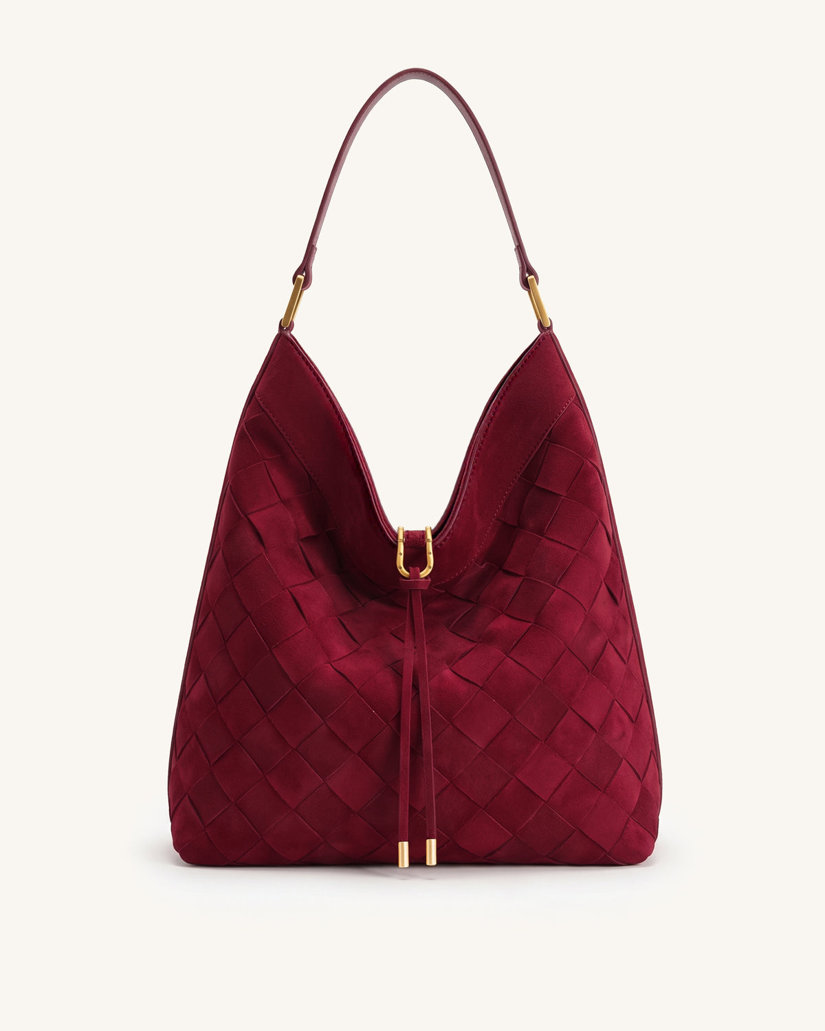 Aria Faux Suede Woven Shoulder Bag - Burgundy - view 1