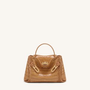 Rhea Small Double Buckle Shoulder Bag - Light Brown Croc - view 1