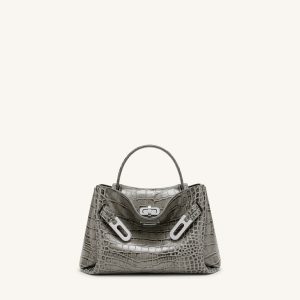 Rhea Small Double Buckle Shoulder Bag - Grey Croc - view 1