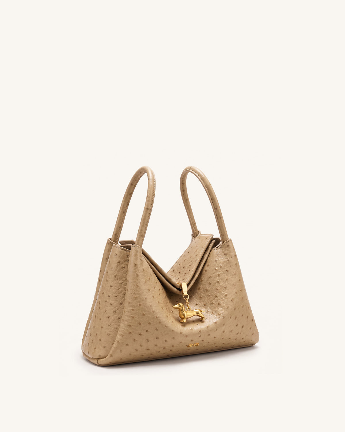 Maelle Faux Ostrich Grain Dachshund Charm Double Handle Bag - Brown - view 2