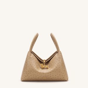 Maelle Faux Ostrich Grain Dachshund Charm Double Handle Bag - Brown - view 1