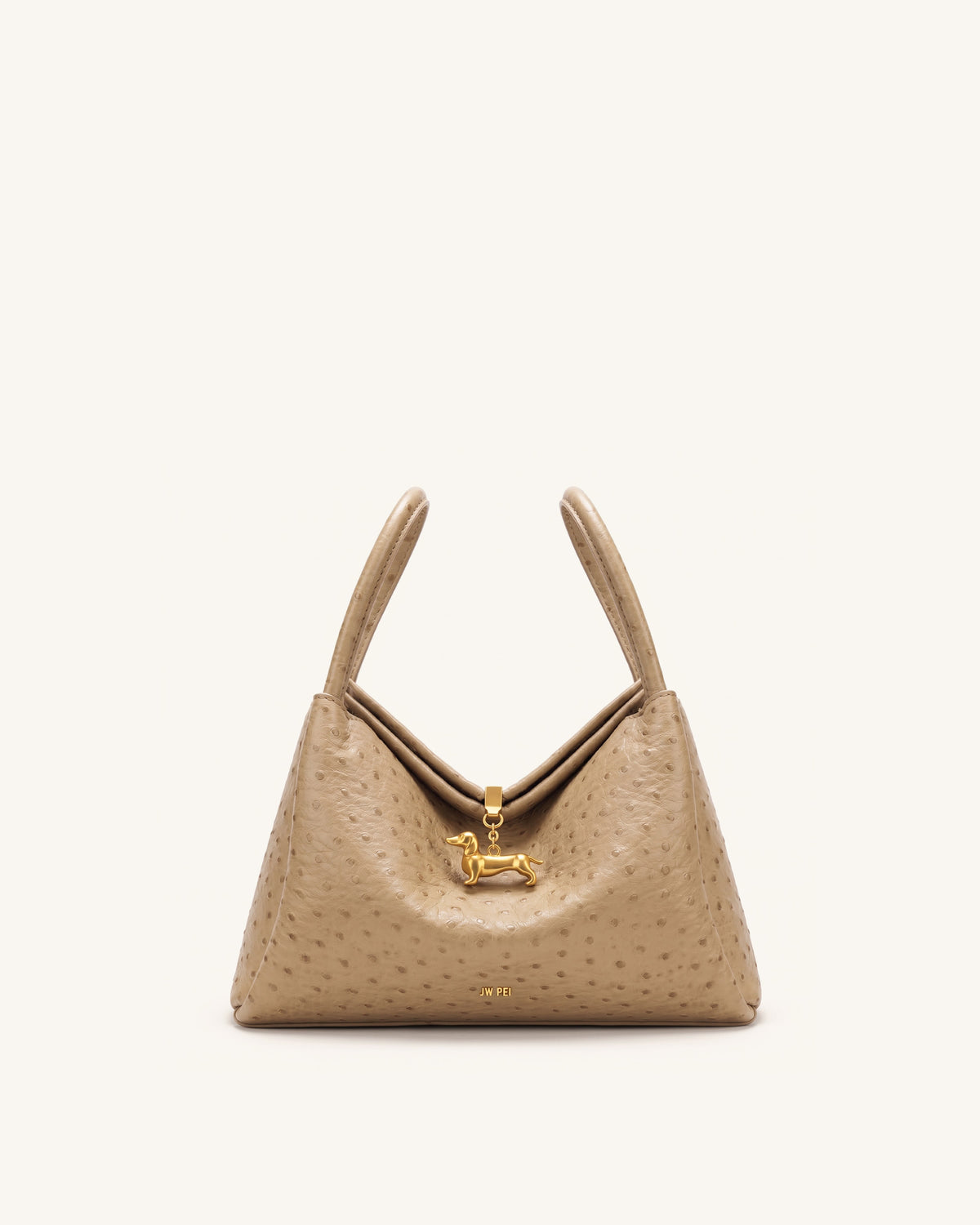 Maelle Faux Ostrich Grain Dachshund Charm Double Handle Bag - Brown - view 1