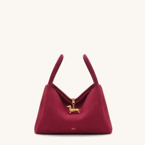 Maelle Faux Suede Dachshund Charm Double Handle Bag - Burgundy - view 1