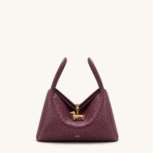 Maelle Faux Ostrich Grain Dachshund Charm Double Handle Bag - Berry Red - view 1