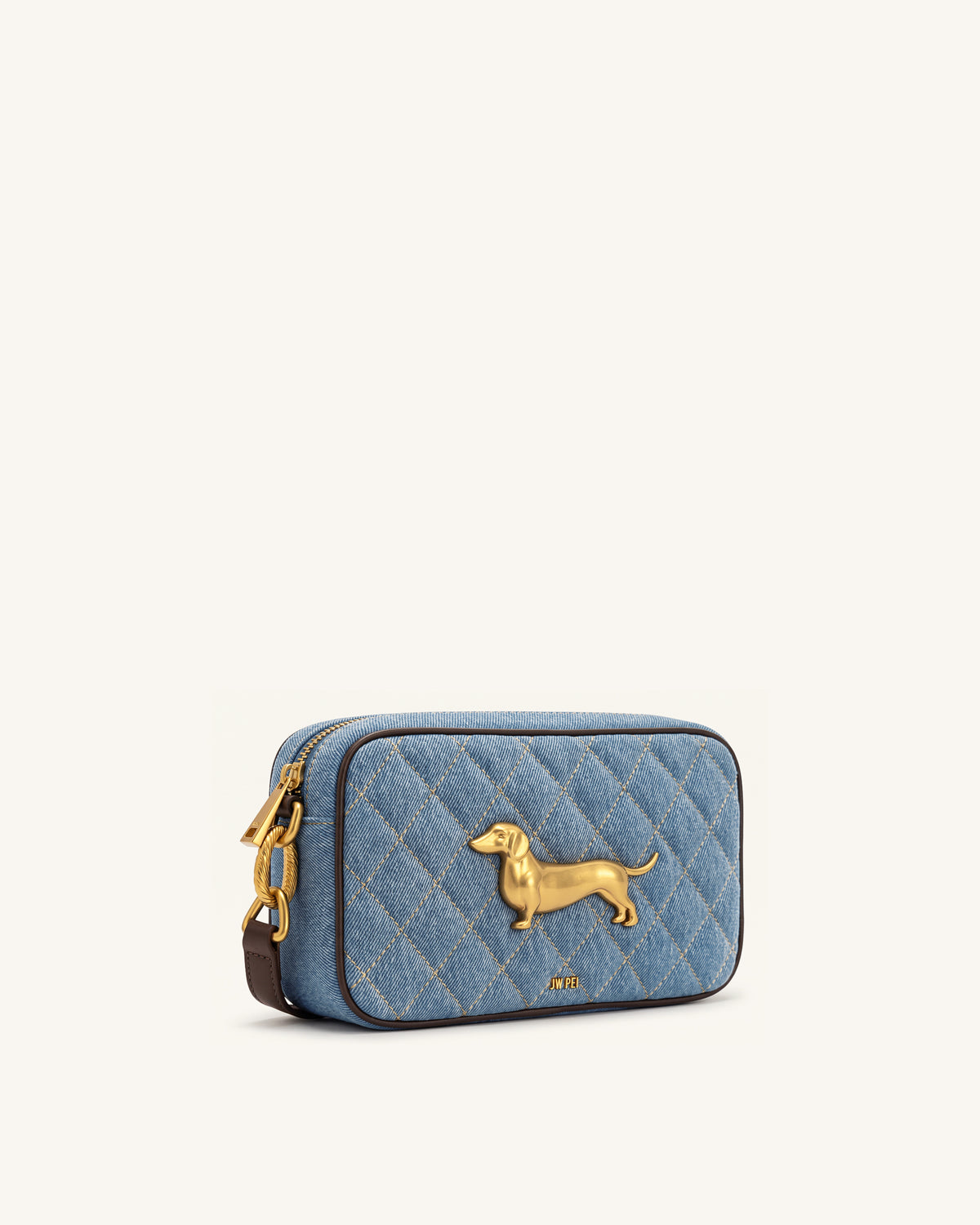 Riley Dachshund Quilted Shoulder Bag - Light Blue Denim - view 2