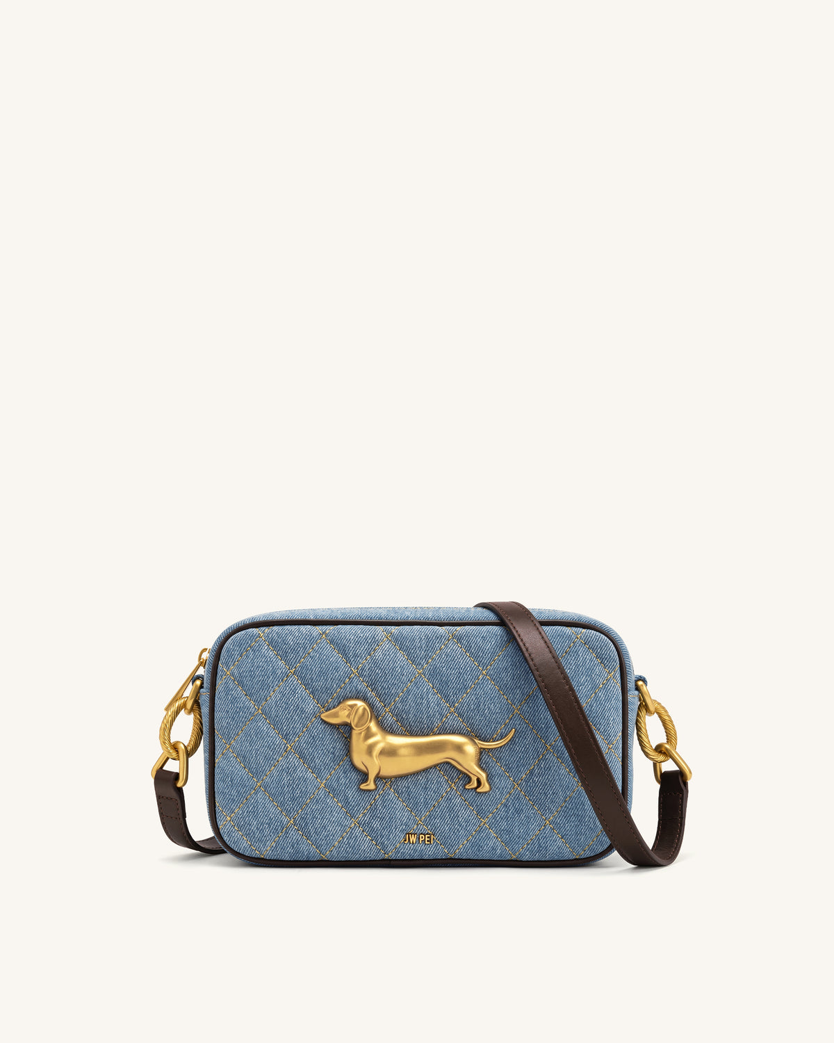Riley Dachshund Quilted Shoulder Bag - Light Blue Denim - view 1