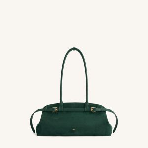 Arden Faux Suede Belt Detail East-West Shoulder Bag - Dark Green - view 1