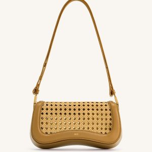 Joy Faux Bamboo Woven Shoulder Bag - Brown - view 1