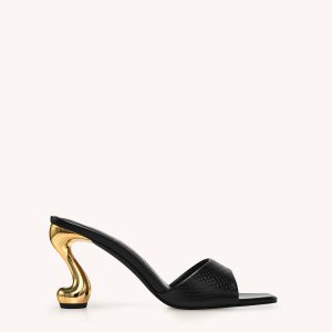 Hannah Faux Snakeskin Heel Mules - Black - view 1