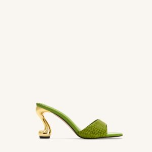 Hannah Snakeskin Heel Mules - Green - view 1