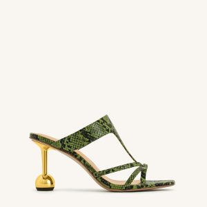 Cora Snakeskin Heeled Flip Flops - Green - view 1