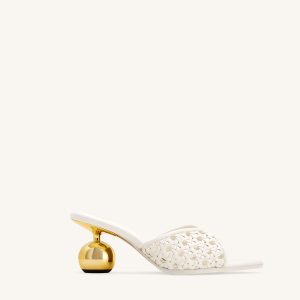 Ellie Woven Sphere Heel Mules - White - view 1