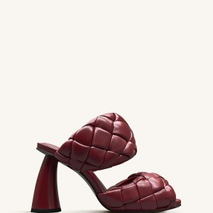 Lillian Weave Leather Heel Mules – Burgundy - view 1