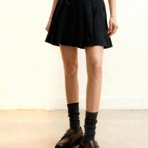 Satin Pleated Mini Skirt - Black - view 1