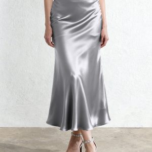 Liquid Satin Mermaid Maxi Skirt - Silver - view 1