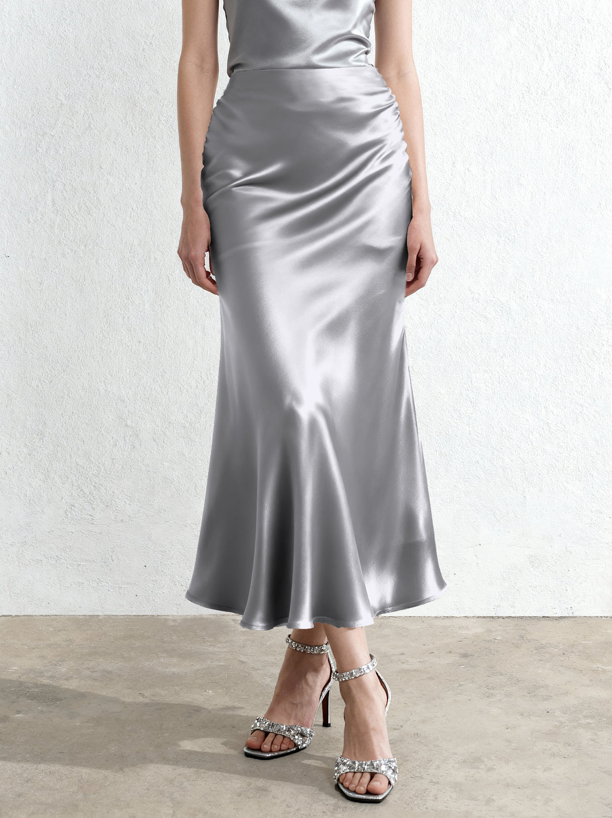 Liquid Satin Mermaid Maxi Skirt - Silver - view 1
