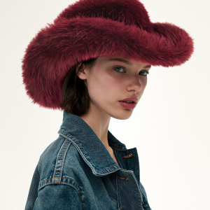 Elora Faux Fur Cowboy Hat - Burgundy - view 1