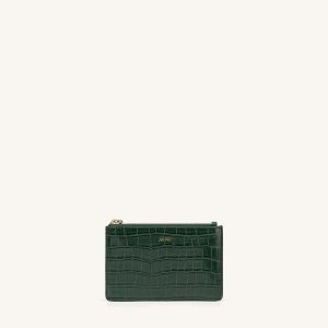 Quinn Zipped Card Holder- Dark Green Croc