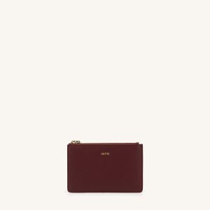 Quinn Zipped Card Holder- Burgundy Grained Vegan Leather