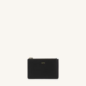 Quinn Zipped Card Holder- Black Grained Vegan Leather