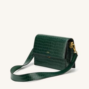 Mini Flap Crossbody - Dark Green Croc