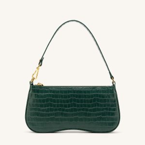 Eva Shoulder Handbag - Dark Green Croc