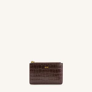 Quinn Zipped Card Holder - Brown Croc