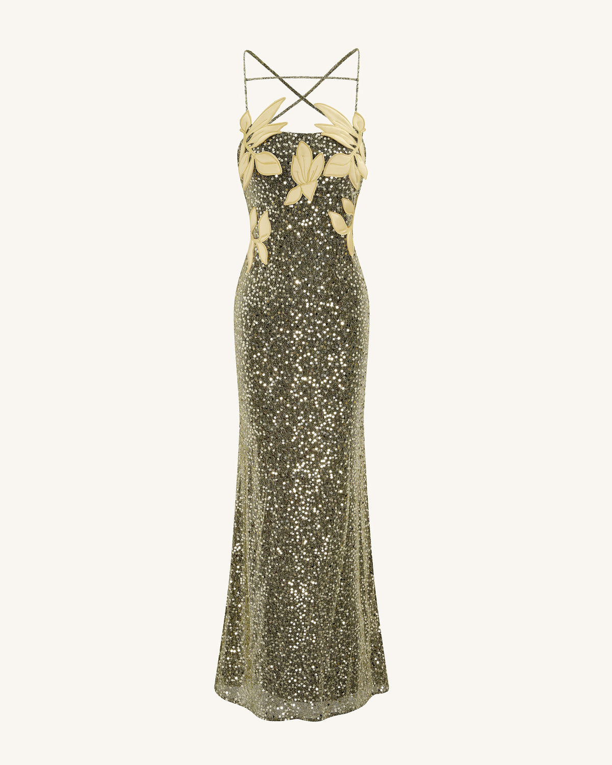 Araminta Sequined Gown with Floral Details - Gold - view 4