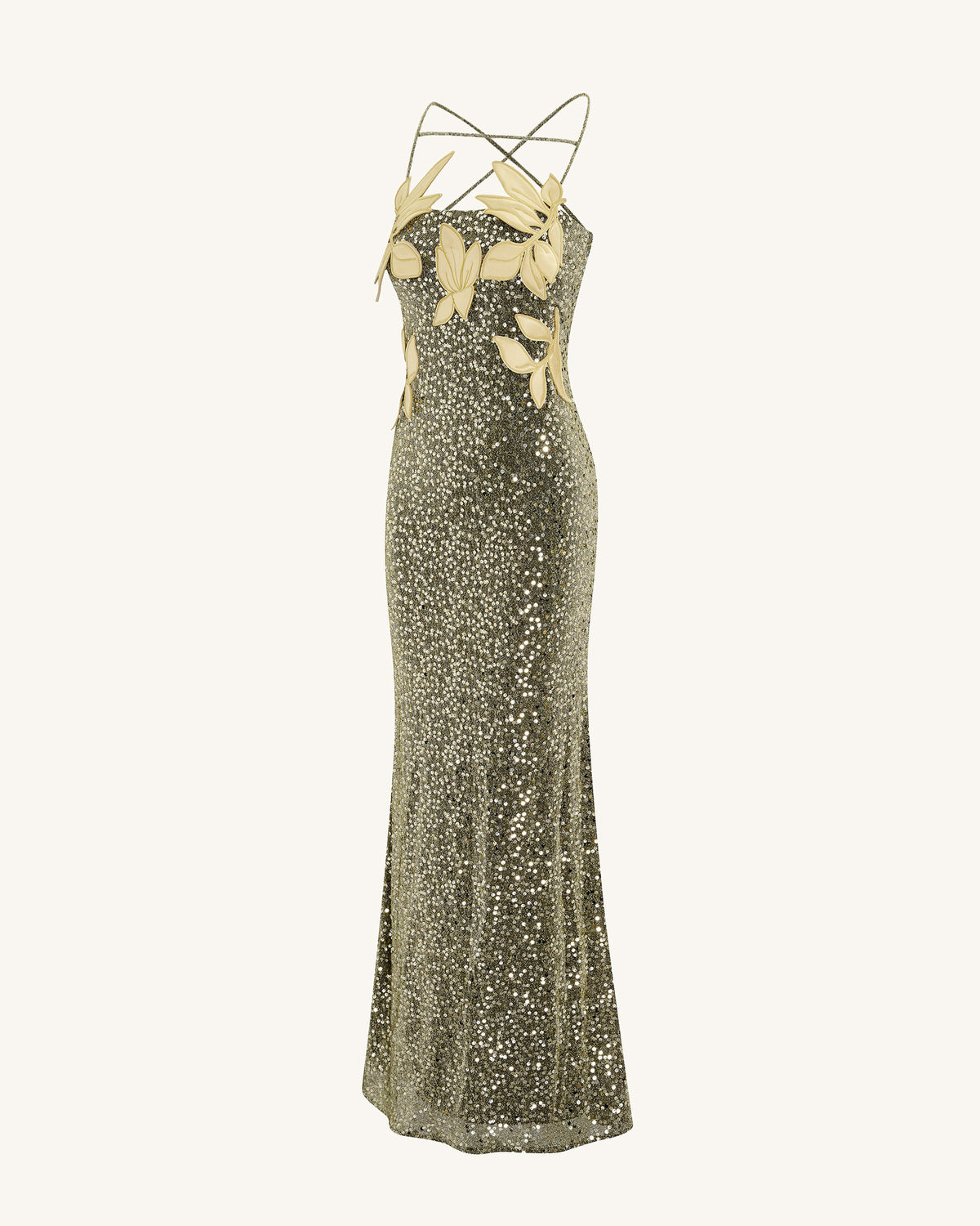 Araminta Sequined Gown with Floral Details - Gold - view 5