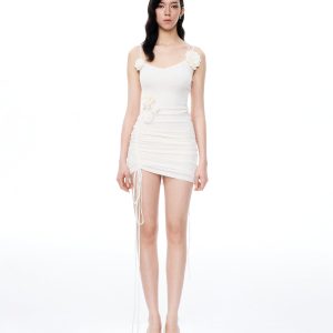 Luciana 3D Floral Pleats Mini Dress - White - view 1