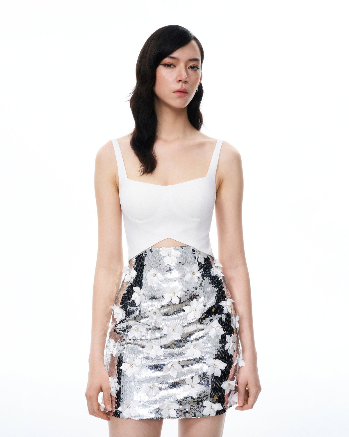 Arabella 3D Floral Sequin Embroidered Mini Dress - White - view 4