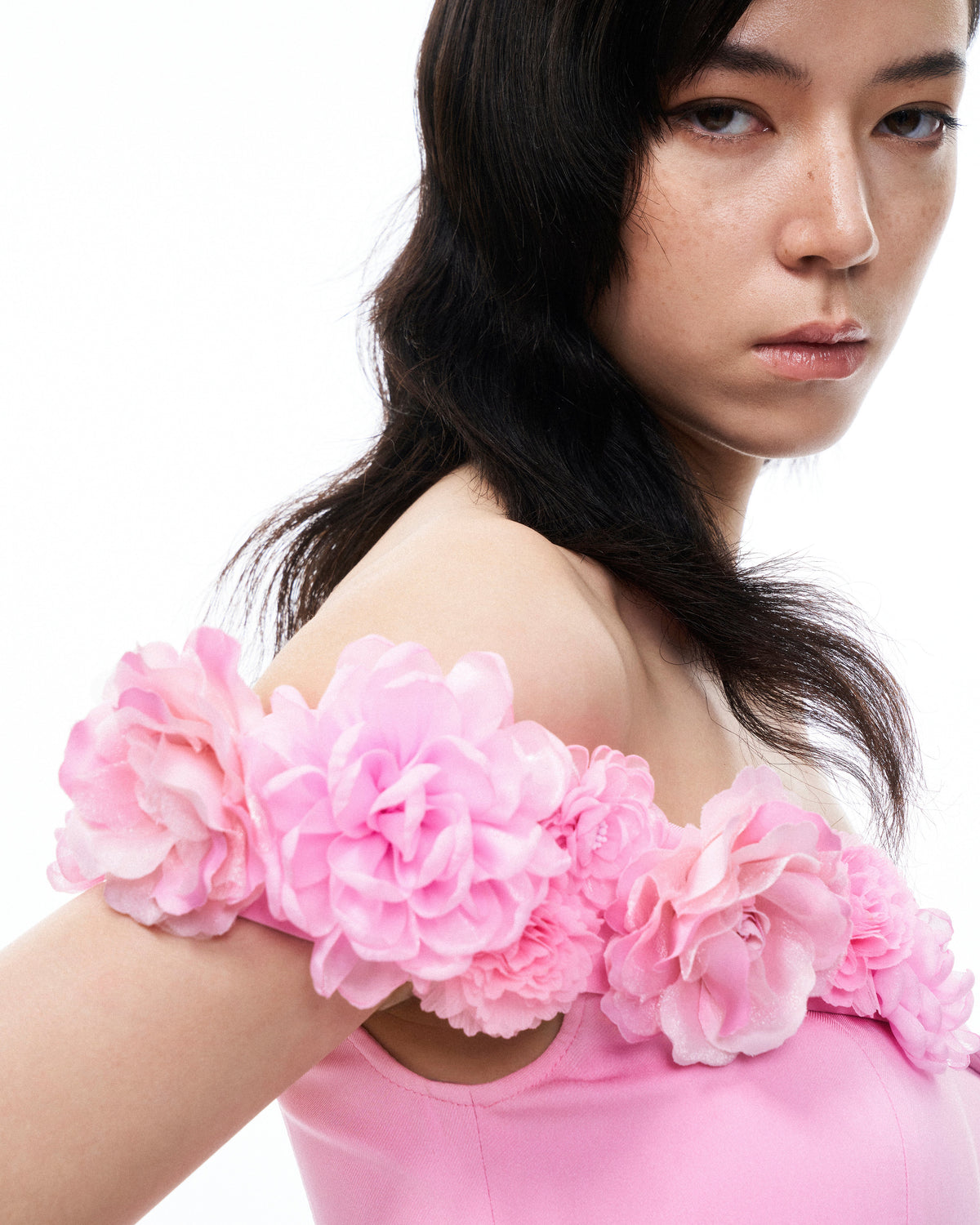 Aurelius Wrap-Around Shoulder 3D Floral Mini Dress - Pink - view 6