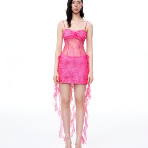 Selene 3D Floral Lace Mini Dress - Pink - view 1