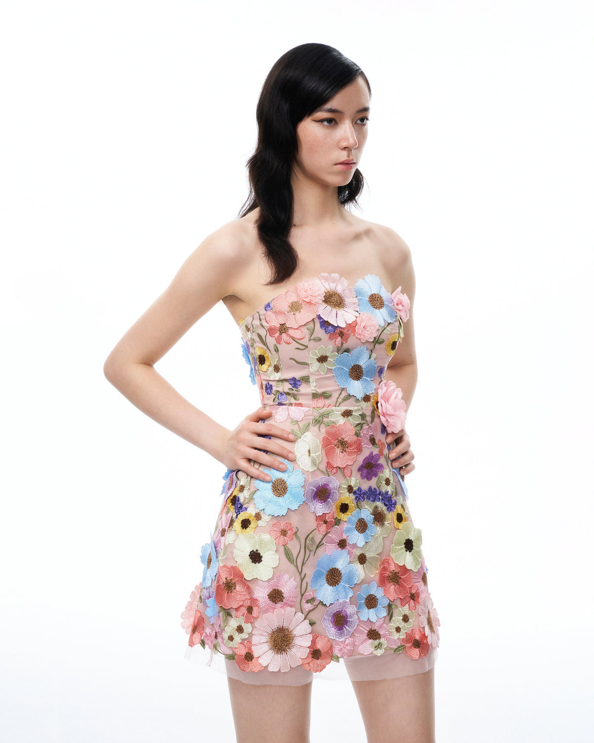 Odalys Floral Embroidered Mini Dress - Pastel Multi - view 4